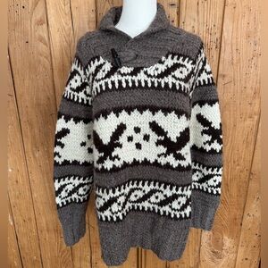 American Eagle XL Shawl Collar Nordic Sweater Gray/Brown